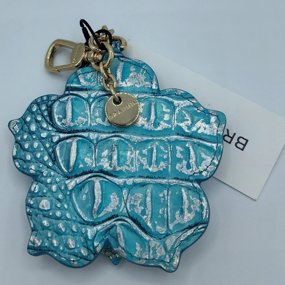 BRAHMIN 3D Magnolia Leather Keychain Charm Arctic Blue Melbourne New With Tags